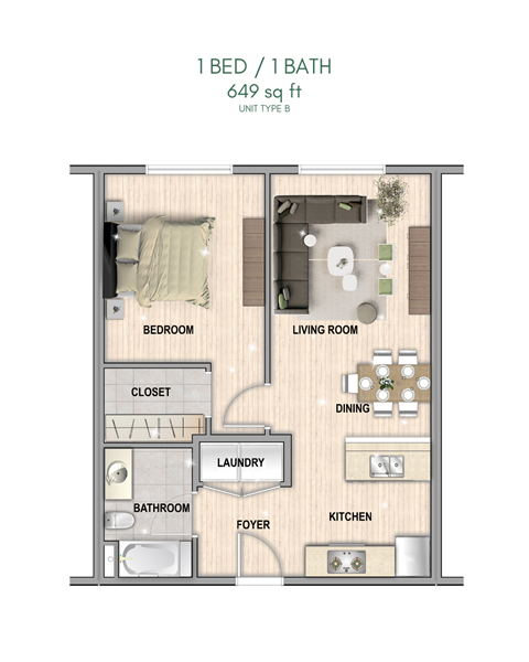 a floor plan of a 1 bedroom 1 bath apartment